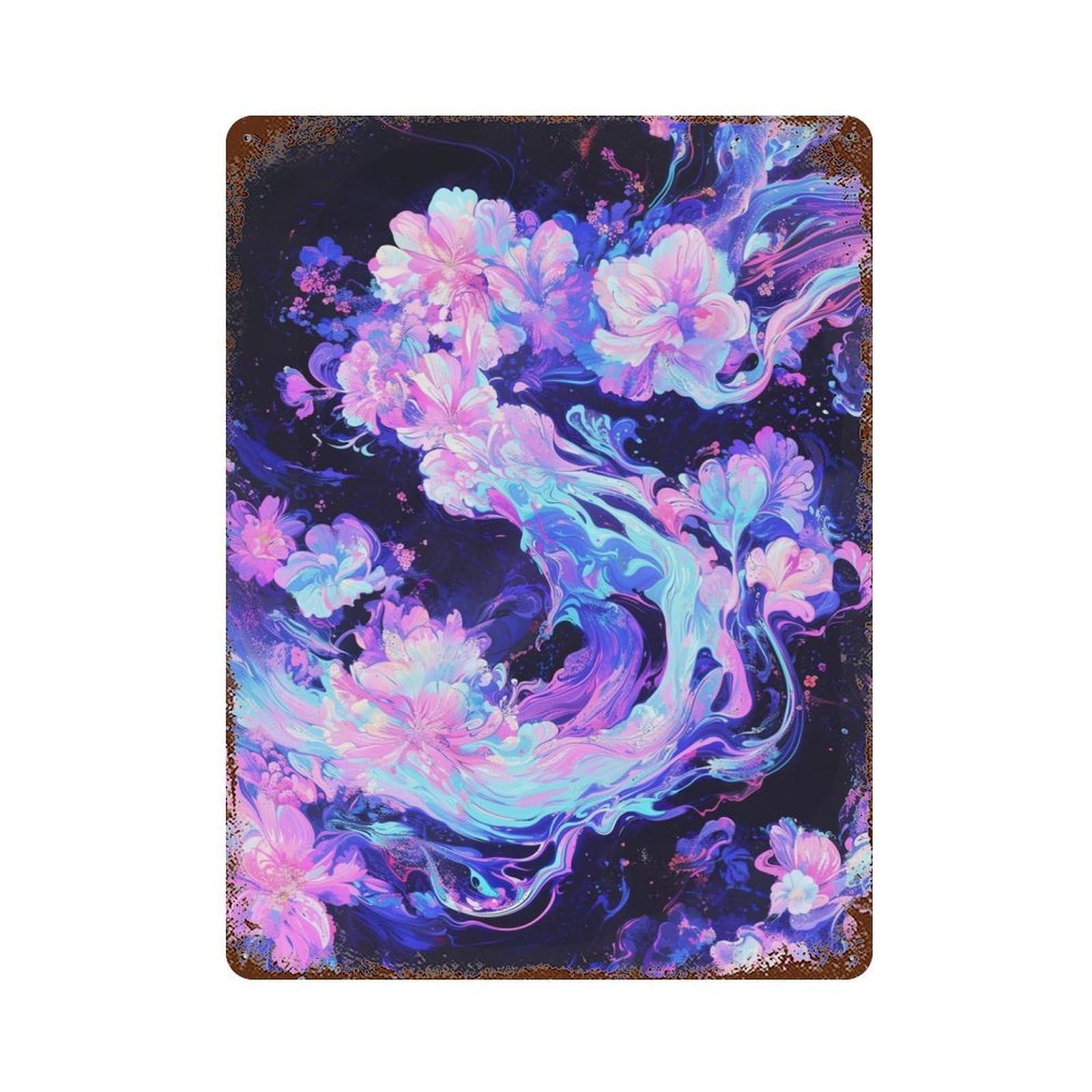 Cosmic Flower Blossom 15.7"x11.8" Retro Metal Sign, Industrial Home Decor for Office, Studio And Wall Decor
