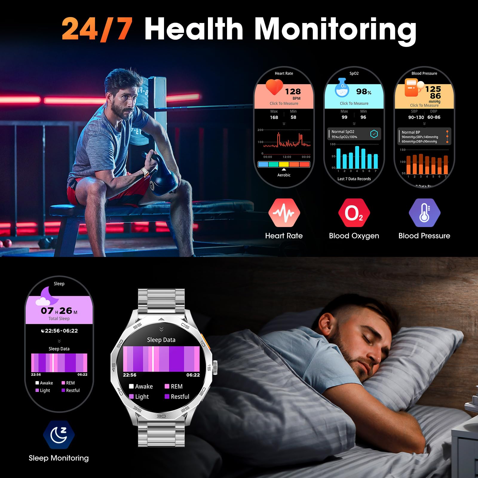 Montre Connectée Homme 1.85"/710mAh/100+ Modes Sportifs, IP68 Étanche Montre Militaire Homme avec Appel Bluetooth, 24H Sommeil/Fréquence Cardiaque/Podomètre Smart Watch pour Android iOS