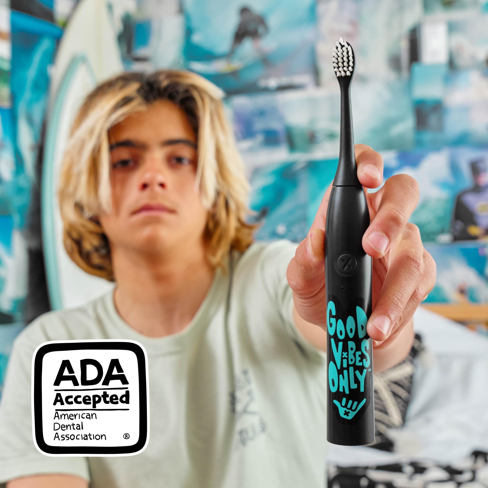 Made by Dentists Sonic X Spazzolino Elettrico - Spazzolino Sonic Ricaricabile per Bambini, Rimozione Placca 8X, 2 Modalità di Velocità, Timer 2 Minuti, 6 Testine Incluse, Good Vibes Only Edition