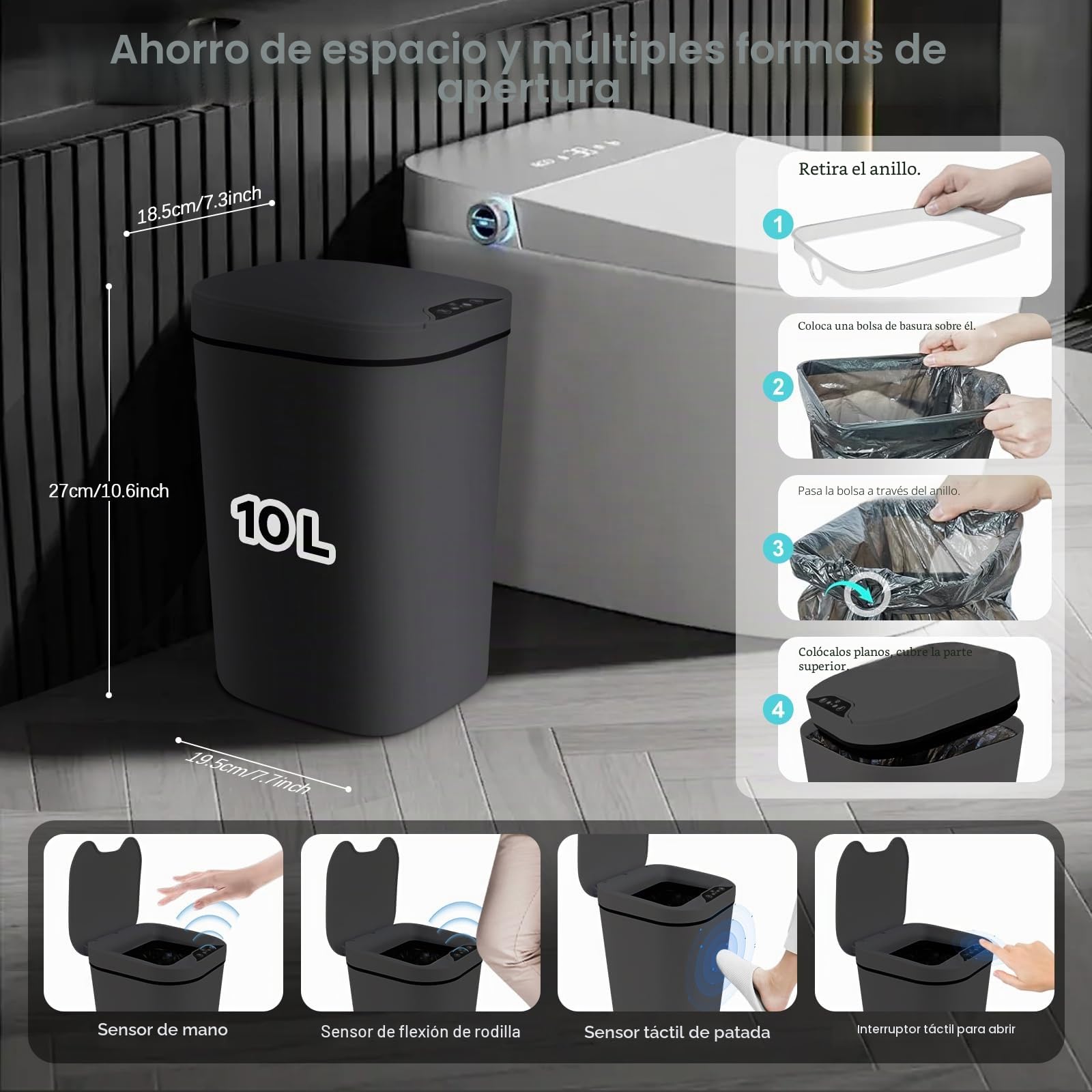 2 Piezas Papelera Automática Con Sensor 12L, Cubo Basura Sin Contacto | Cubo De Basura Eléctrico Con Tapa Automática De Plástico ABS, Para Baño, Cocina, Oficina Y Dormitorio
