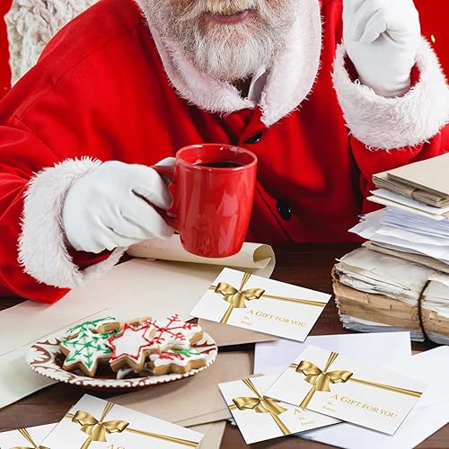 Vista 11 de Glenmal 50 sobres para tarjetas de regalo de Navidad con soporte para tarjetas de lazo dorado, sobres de negocios con bolígrafo de tinta dorada