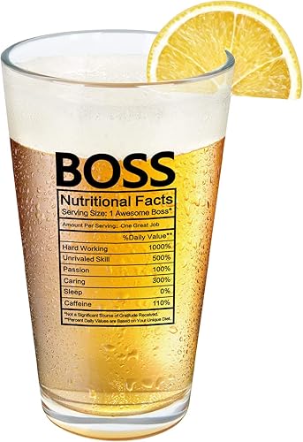 Modwnfy Boss Nutritional Facts - Vaso de cerveza, regalos del día del jefe para hombres, jefe, empleador, compañeros de trabajo, amigos, divertido