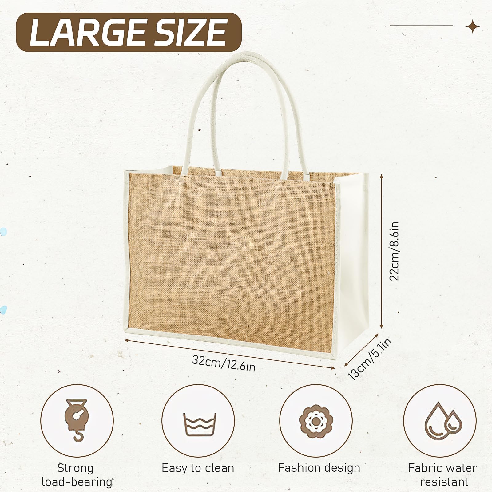 ASMIZ 8 Pack Jute Tote Bags with Handles, 32 x 22 x 13 cm Reusable Burlap Shopping Gift Bags Bulk - Image 2