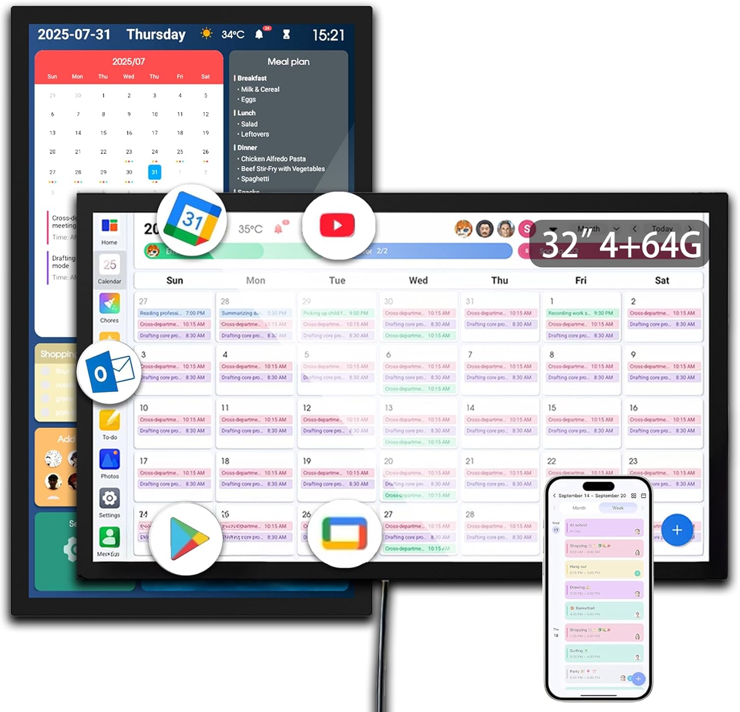 Digital Calendar, 32 Inch Wall Planner Electronic Calendar & Chore Chart, WiFi Sync Meal Planner Digital Photo Frame,Smart Touchscreen Interactive Display for Family Schedules