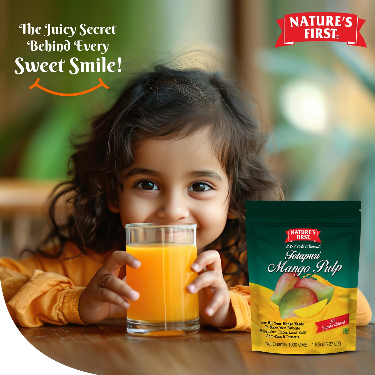 Nature's First Totapuri Mango Pulp 1 Kg pouch, With Pure Mango Goodness, Natural Sweet Flavor for Dessert, Shakes, Lassi, Smoothies, Fruit Juice 4