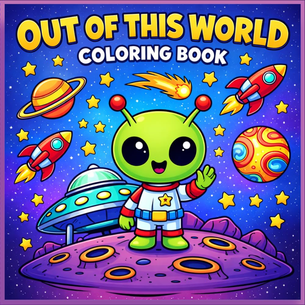 Out of This World: A Cosmic Coloring Adventure with Friendly Aliens, Flying Saucers, and Space Explorers for Adults, Teens, and Kids