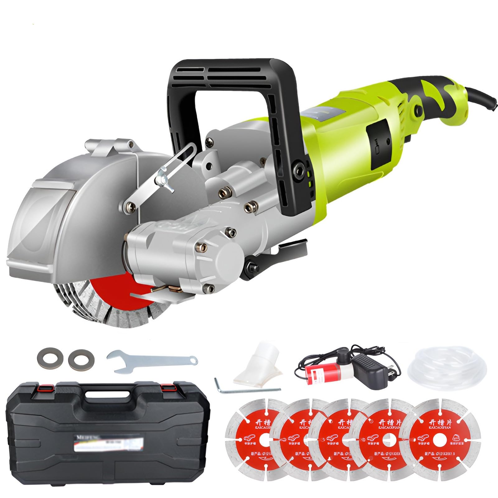 FHRKA Electric Wall Chaser, 7500r/min Wall Groove Cutting Machine, 0-37mm Adjustable Cutting Depth, 33mm Maximum Slot Cutting Width (Green)