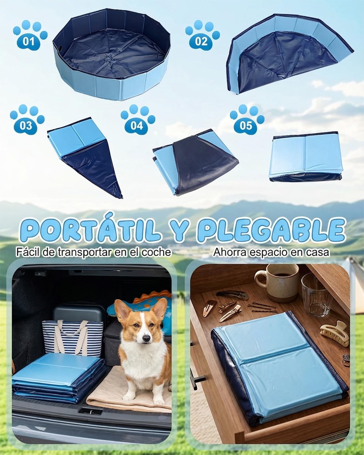 Piscina Plegable para Perros y Mascotas, Bañera Antideslizante de PVC Resistente, Piscina Portátil para Perros Grandes y Pequeños, Piscina Infantil para Jardín y Exterior,120 x 30 cm