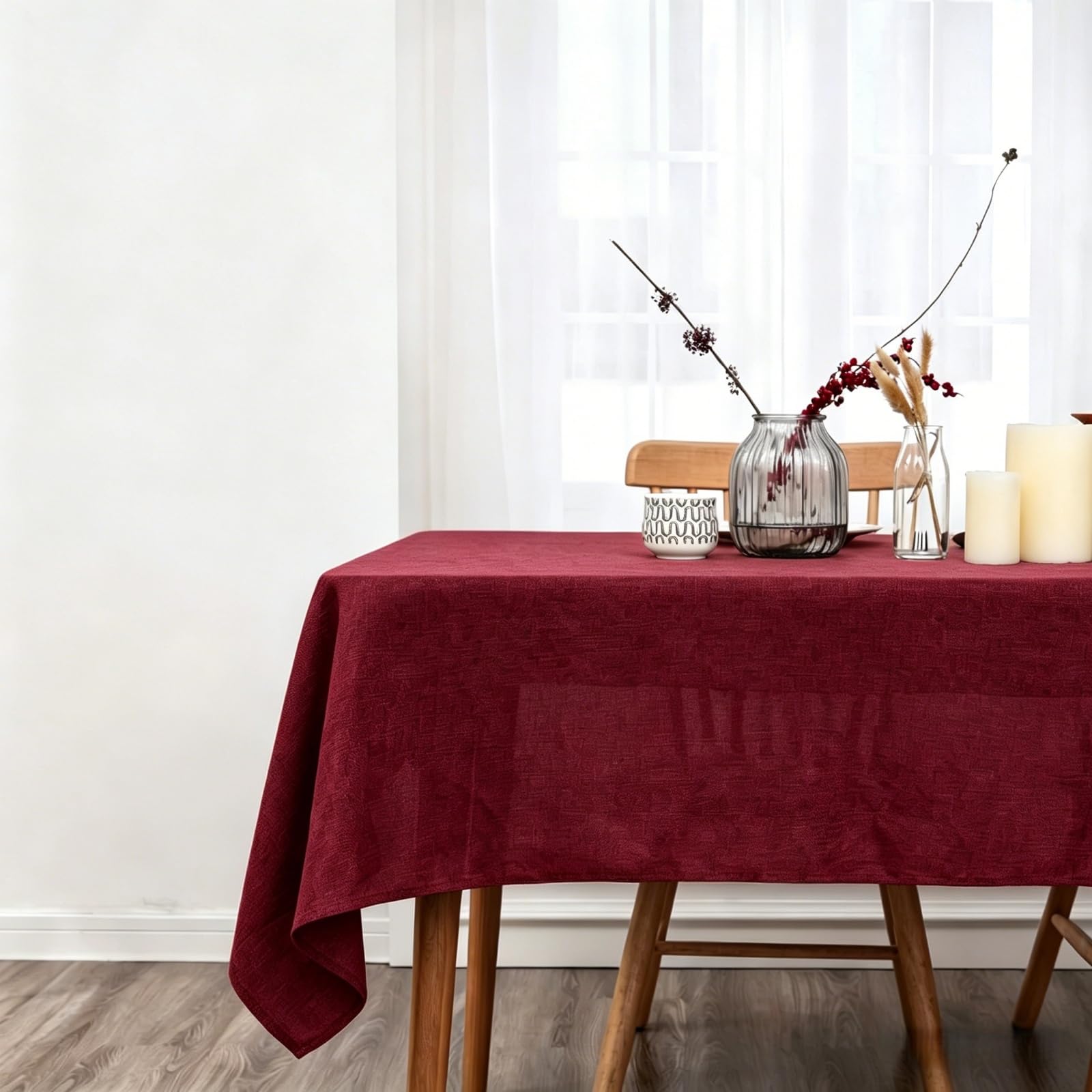 LIHUANE Dining Table Cover 120 x 135 cm Wipe Clean Rectangular Tablecloth Fabric Washable for Kitchen Indoor Outdoor and Home Use Room, Balcony, Parties, Red Wine
