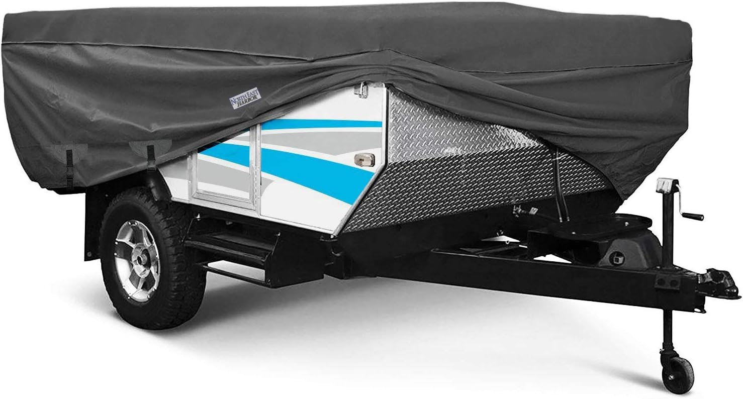 North East Harbor Waterproof Durable Folding Camping Travel Trailer Storage Cover Fits Length 8'-10' 300D Polyester Fabric Pop-Up Tent Trailers Cover - 120 L x 85 W x 42 H, Gray (YYZ26) : Automotive