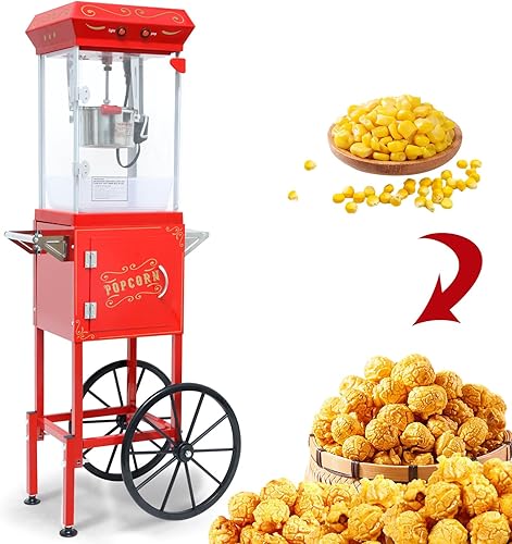 Miniatura 6 de Carro de máquina de palomitas de maíz con hervidor de 8 onzas que hace hasta 32 tazas de palomitas de maíz, estilo máquina de palomitas de maíz,