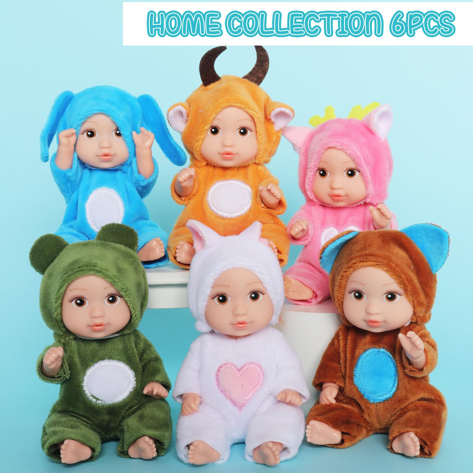 10 Stück Mini Baby Puppen - 11cm Realistische Puppen Mit Tierkleidung