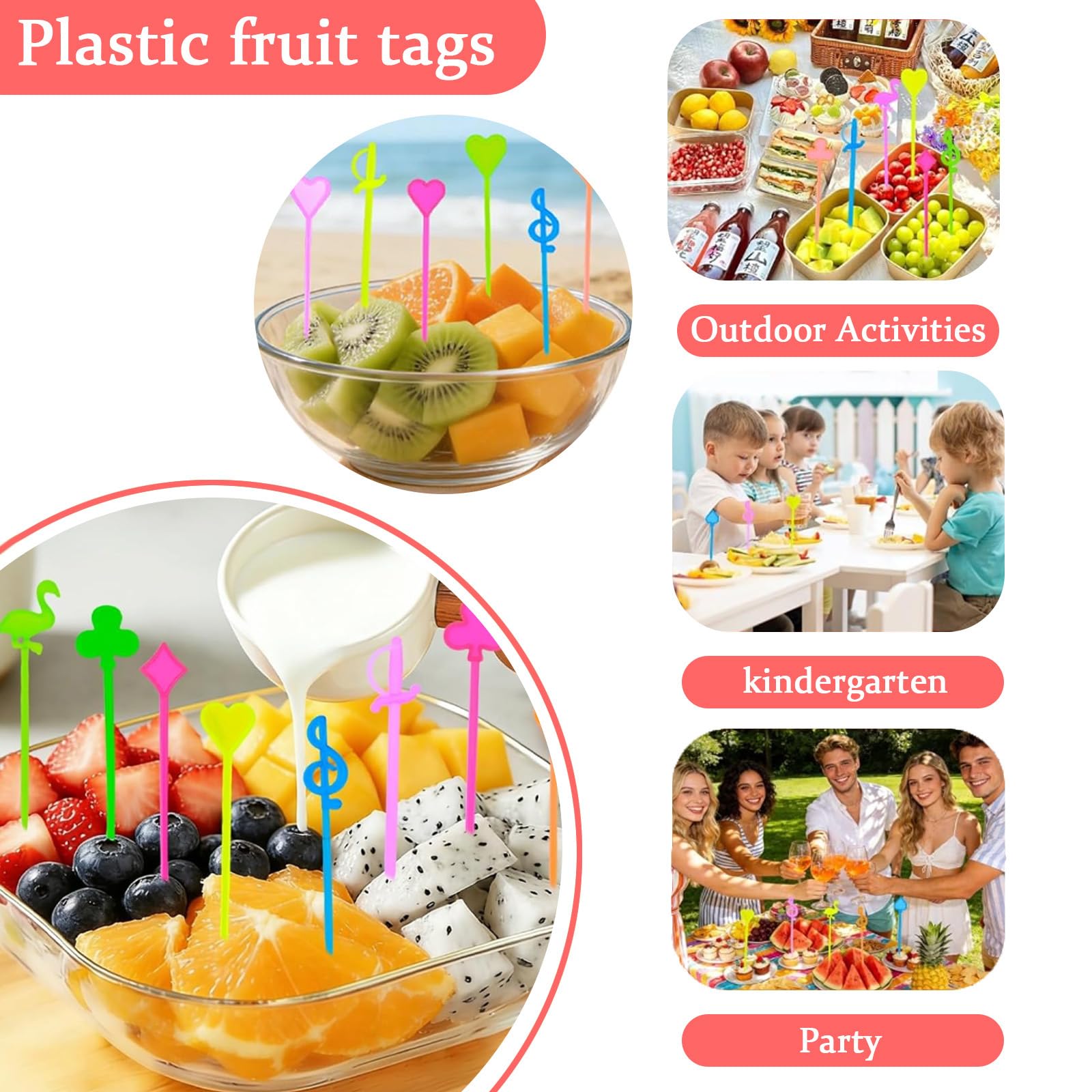 200 Brochettes à Fruits Réutilisables en Plastique sans BPA, Fourchettes Mini Enfant avec Motifs Cœur Note Musicale Flamant Épée, Piques Apéritifs Cocktail pour Soirée Barbecue Réunion Familiale