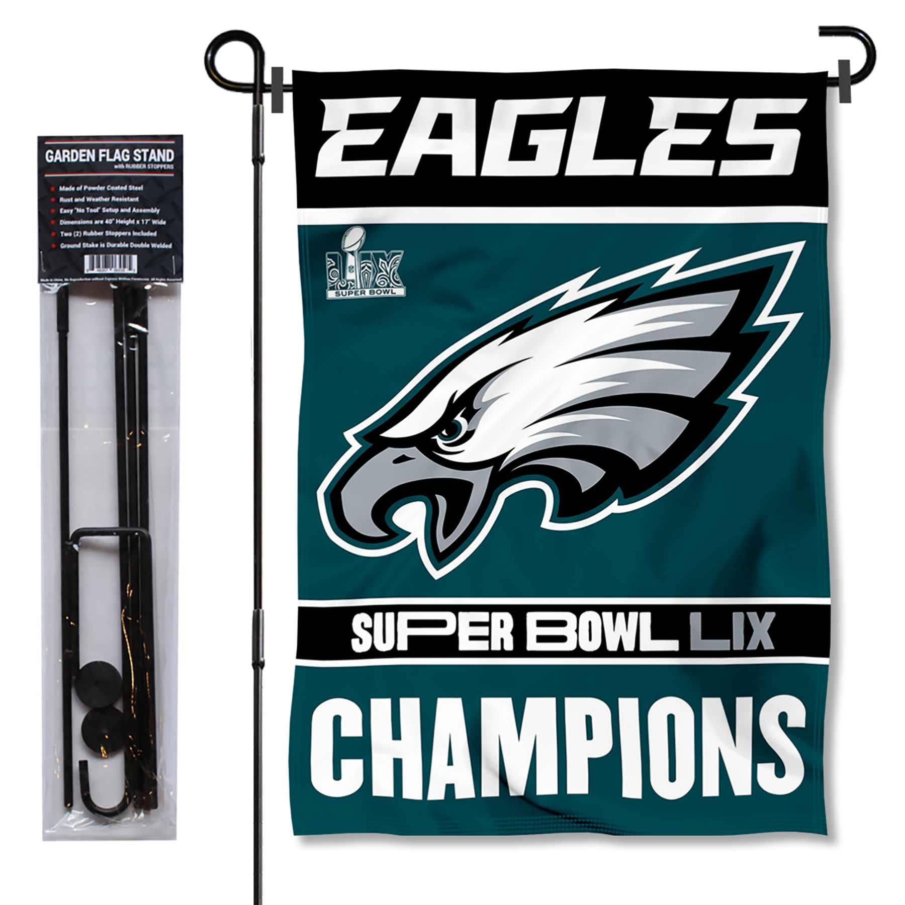 WinCraft Philadelphia Eagles Super Bowl Champions Garden Flag and Pole Stand Holder