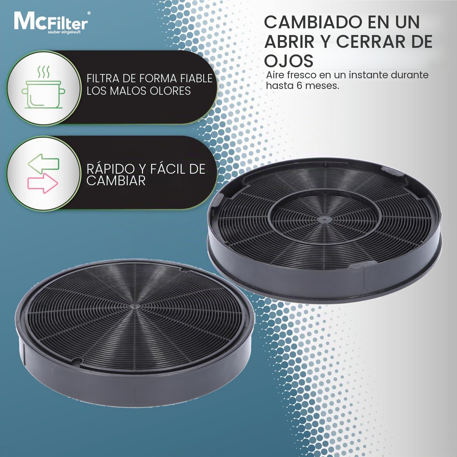 4x Filtro de carbón activado Ø 200 mm, EFF62, Juego de 4 para campanas extractoras adecuada para Franke 112.0016.755, AEG 9029793578, Bosch/Siemens 00748732, Miele 6532971