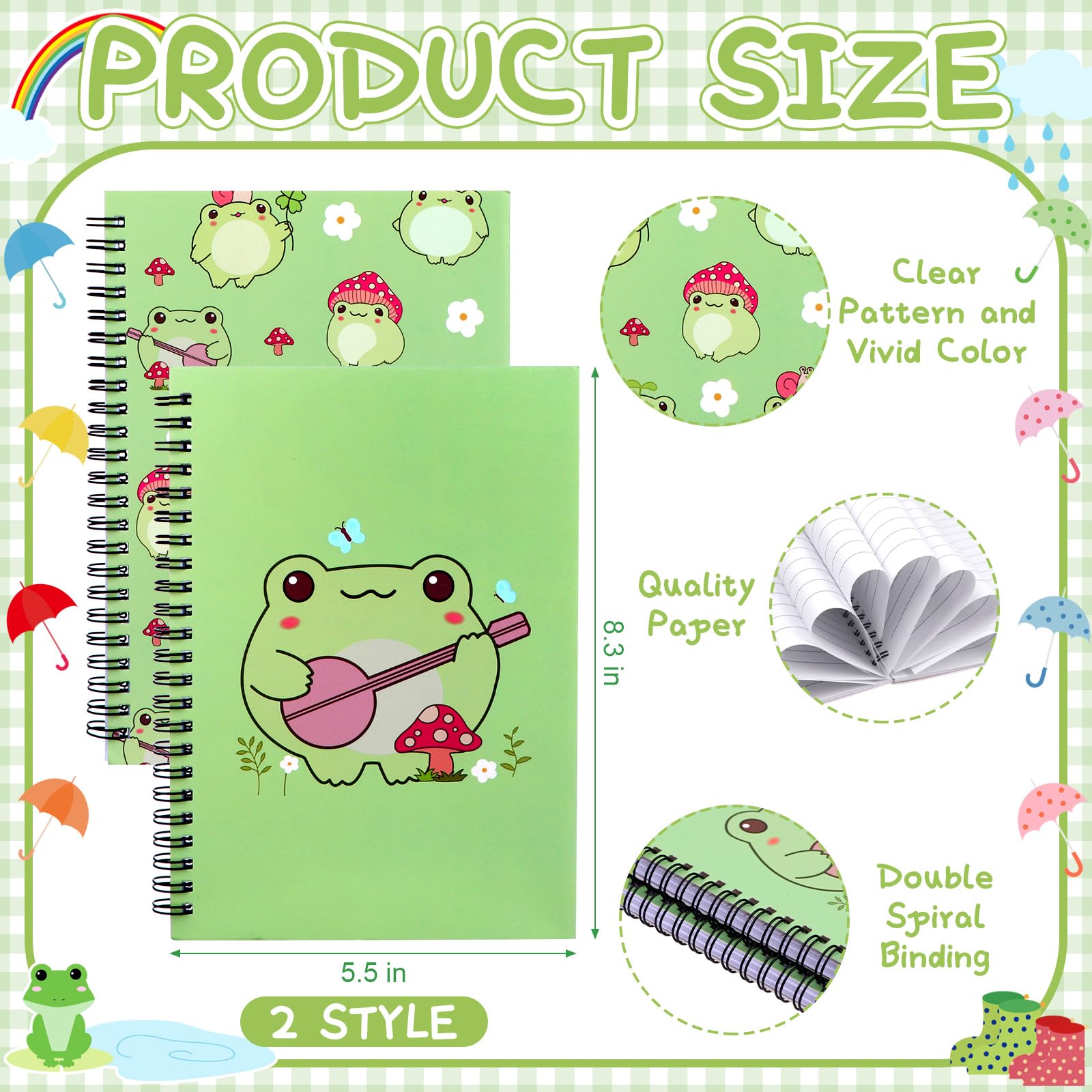 70 Pcs Frog Stationery Set Frog Pencil Pouch Frog Pens Cartoon Frog Stickers Notebooks Sticky Notes Stickers Index Tags Frog Party Favours Back to School Gift for Kids Frog Lovers Student Teacher - Image 3