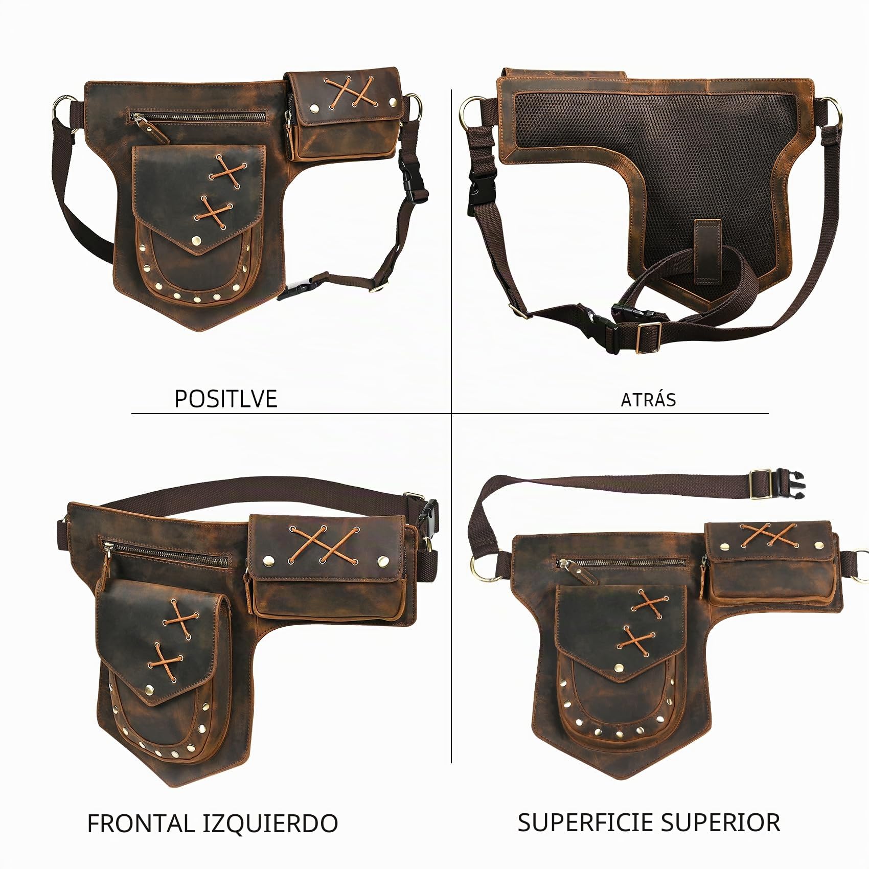 Lona Impermeable + Cuero -Motocicletas -Senderismo-Bolsillos-Los Bolsillos de Fanny-Bolsa de Muslos y piernas-Bolsa de Cadera-para Hombres y Mujeres fb211-8 Cuero