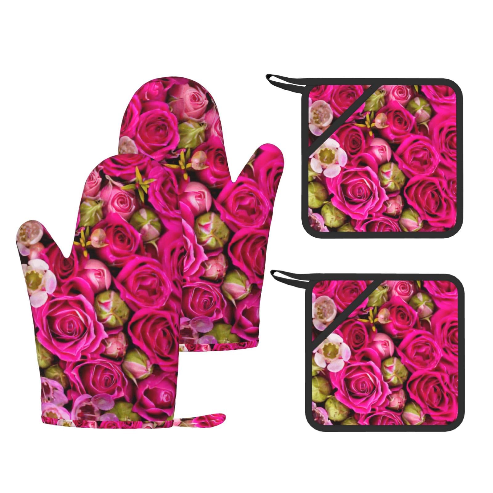 Gants de cuisine thermiques roses en bourgeons pour sortir vos gratins du four sans risque