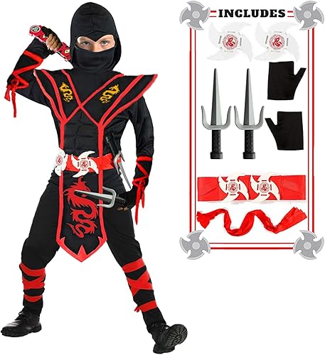 Miniatura 1 de SATKULL Ninja Deluxe Costume Set for Kids Muscle Ninja Costume