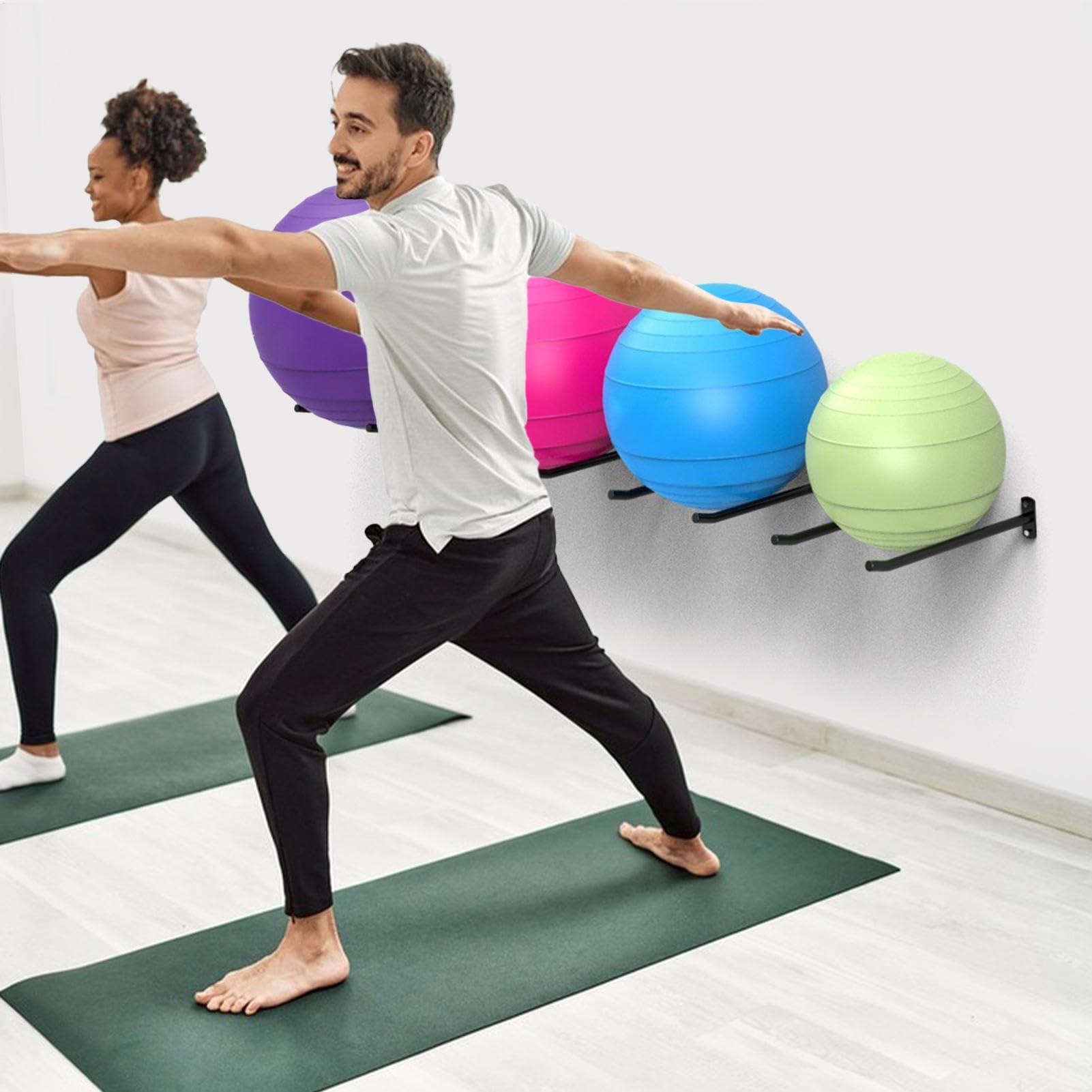 Montaje de pared de bola de ejercicio | Monta de pared de soporte de pelota de 2x, accesorios de gimnasia para el hogar de servicio pesado, organizador de almacenamiento de equipos de fitness para gim