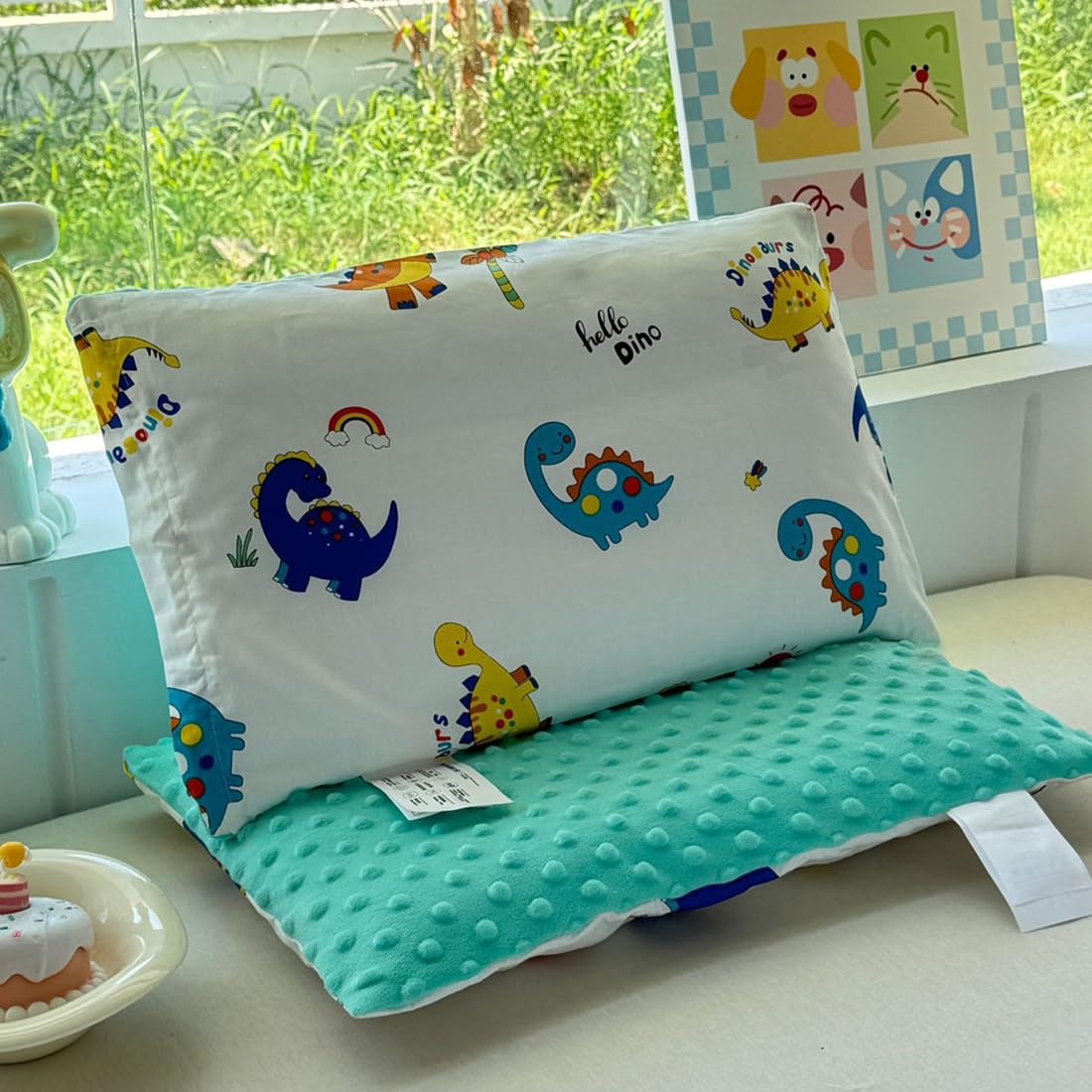 Federa Per Cuscino Per Bambini 2 Pezzi, Modello Dinosauro, 30x50 cm, Cotone Morbido Traspirante