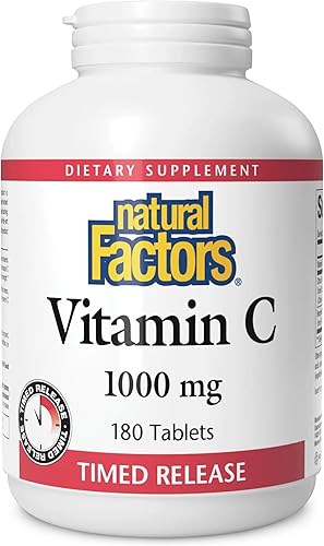 Natural Factors Vitamina C 1000 mg de liberación temporal, apoyo antioxidante para la salud inmune y ósea, 180 tabletas