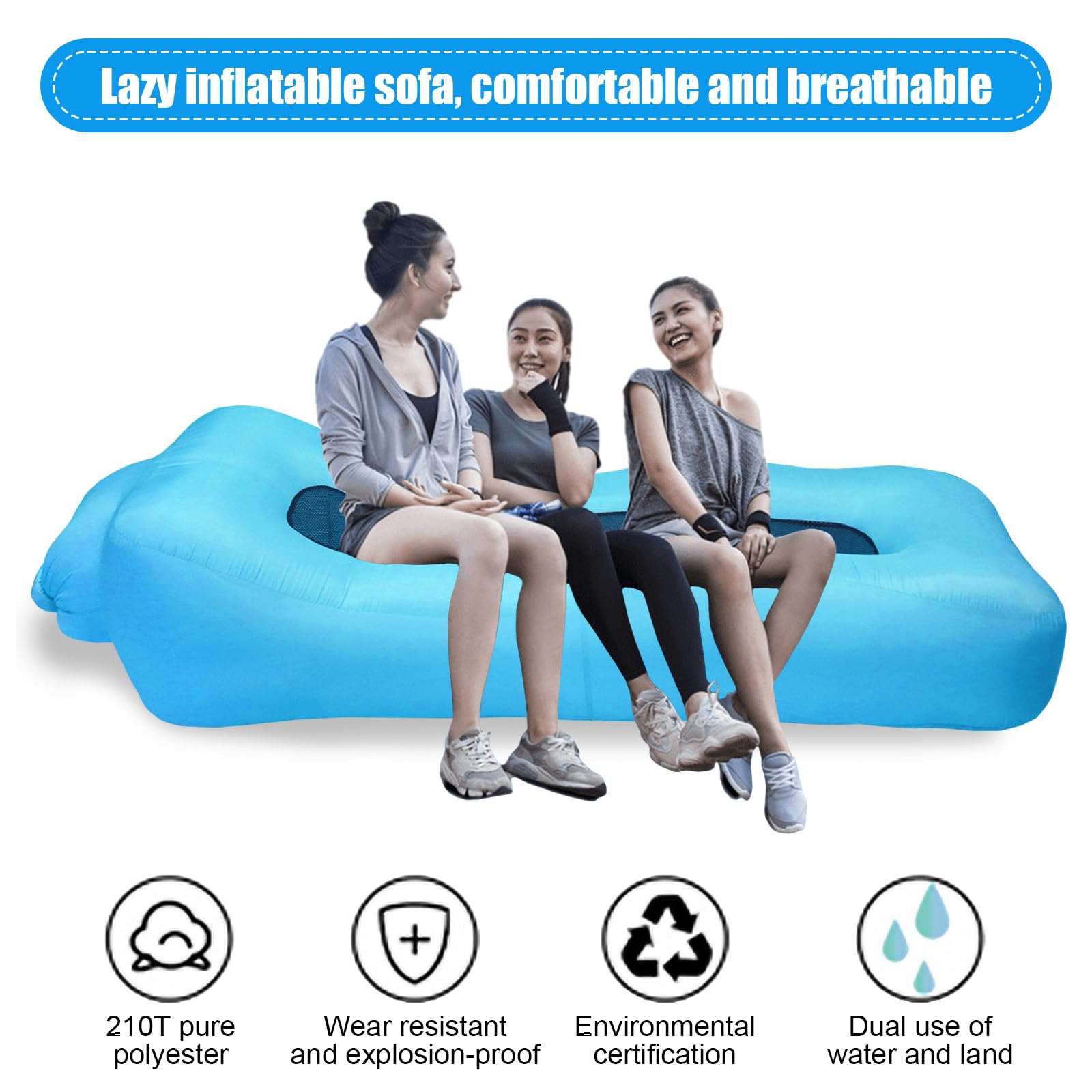 Nadmuchiwana sofa, 210T, wodoszczelna sofa powietrzna z torbą do noszenia, nadmuchiwana leżanka, sofa powietrzna na kemping, do parku, na plażę, na basen i imprezy na plaży