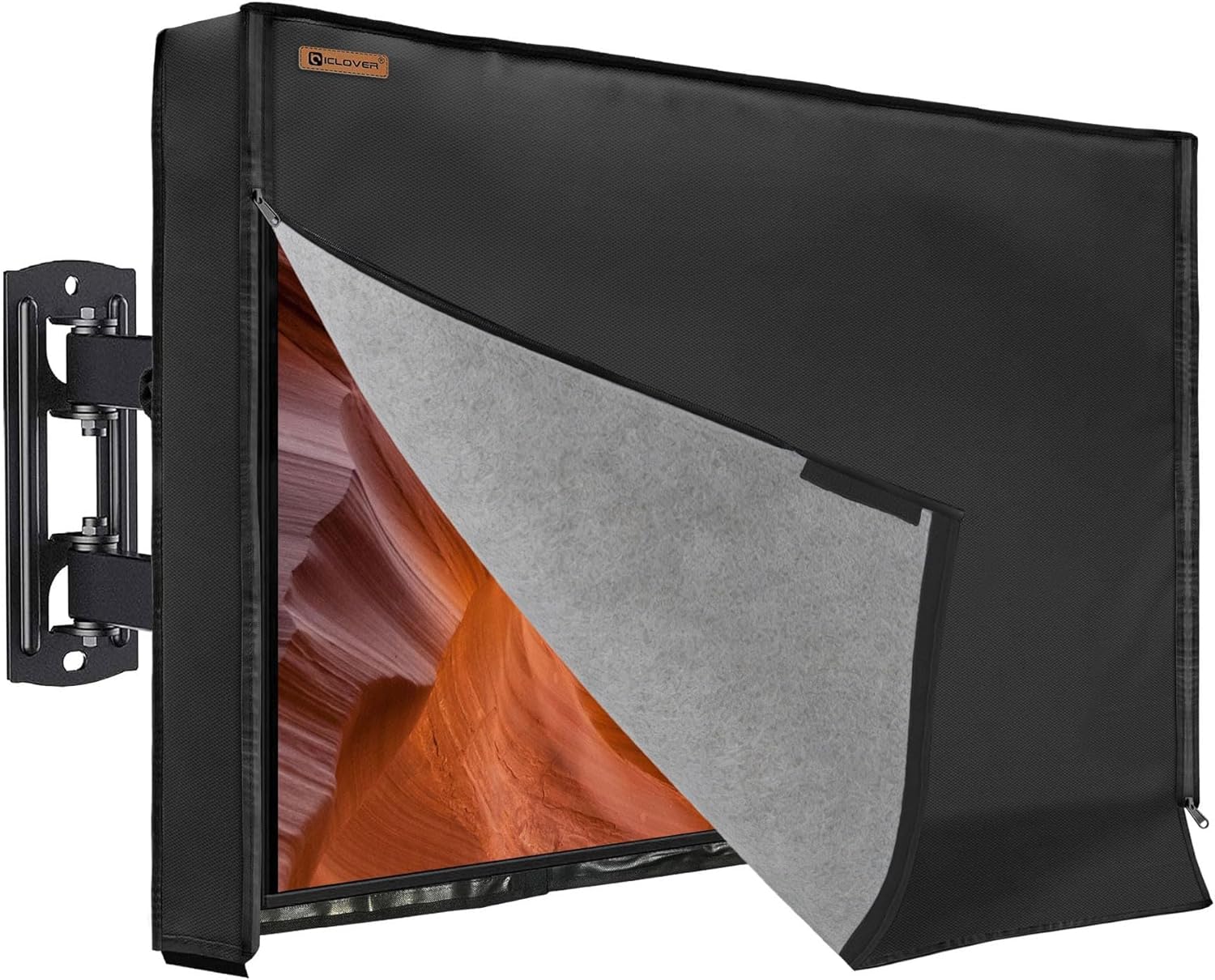 IC ICLOVER 60-65 inch Outdoor TV Cover, Roll up Front Flap with Non Scratch Soft Liner Protect LED Screen, Zipper Access Weatherproof TV Protector, Outside Waterproof Television Cover fit Wall Mount