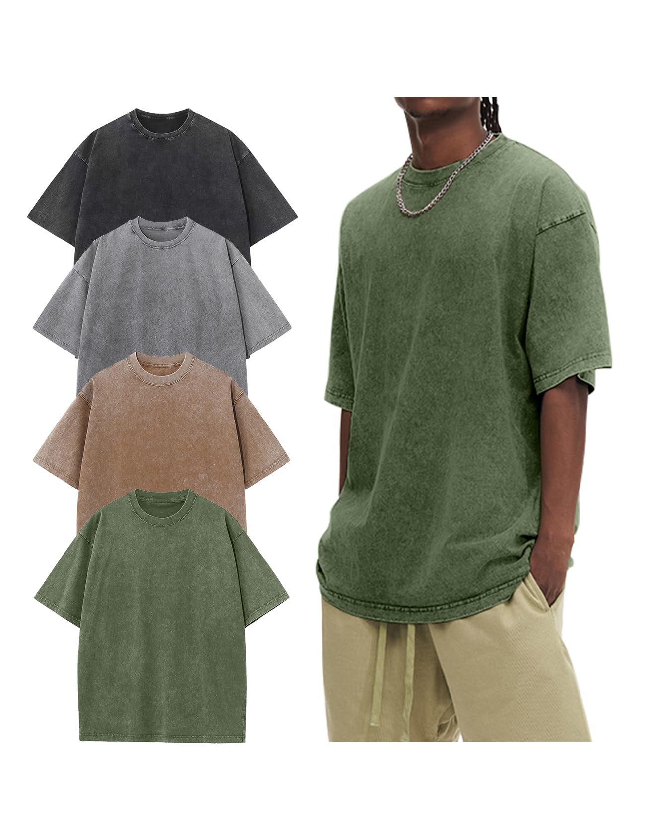 Arssm Oversized Tshirts for Men Acid Wash Loose Fit Vintage Cotton Heavyweight T Shirts Baggy Tees
