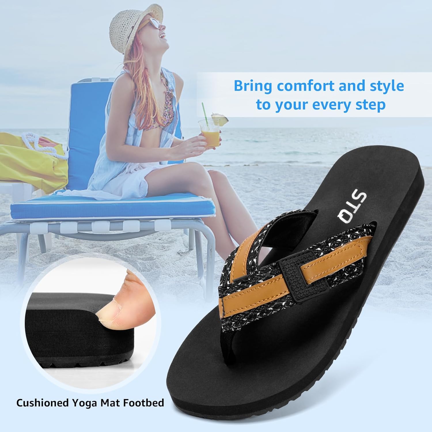 STQ Orthopedic Flip Flops for Women丨Adjustable Beach Sandals with Arch Support for Plantar Fasciitis Relief - Image 2