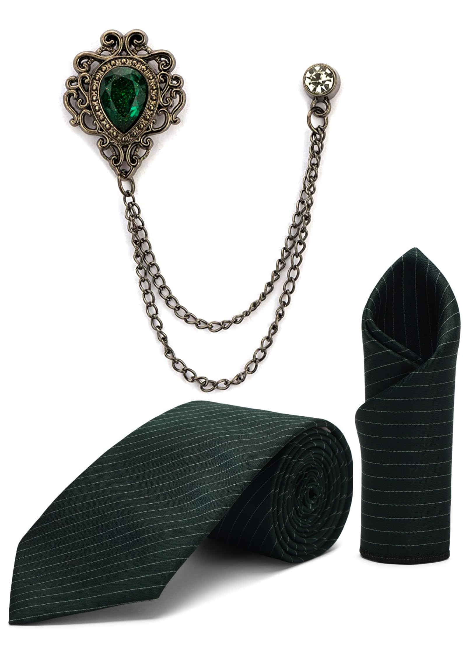 random stripe Men’s Pinstripe Satin Tie, Pocket Square & Brooch Combo Set Formal, Wear Available in 7 Colors-picture-13