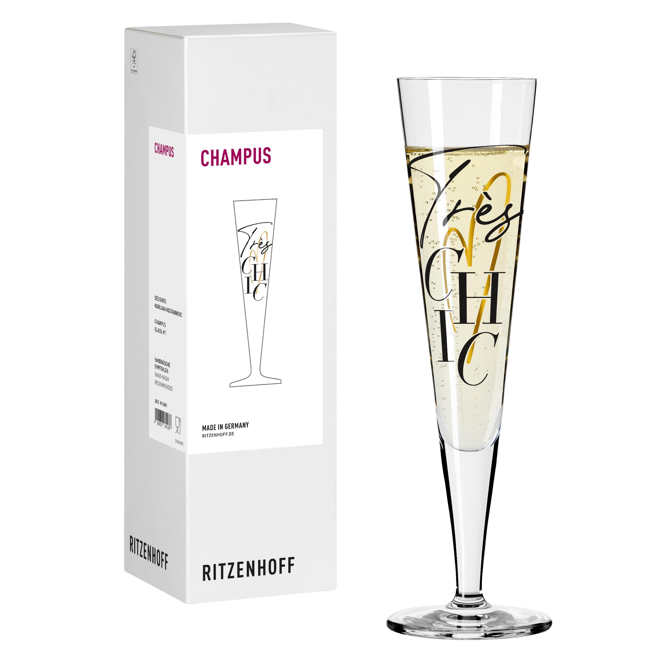 RITZENHOFF 8114001 Fashion Flûte à champagne 200 ml – Motif cœur doré – Fabriqué en Allemagne