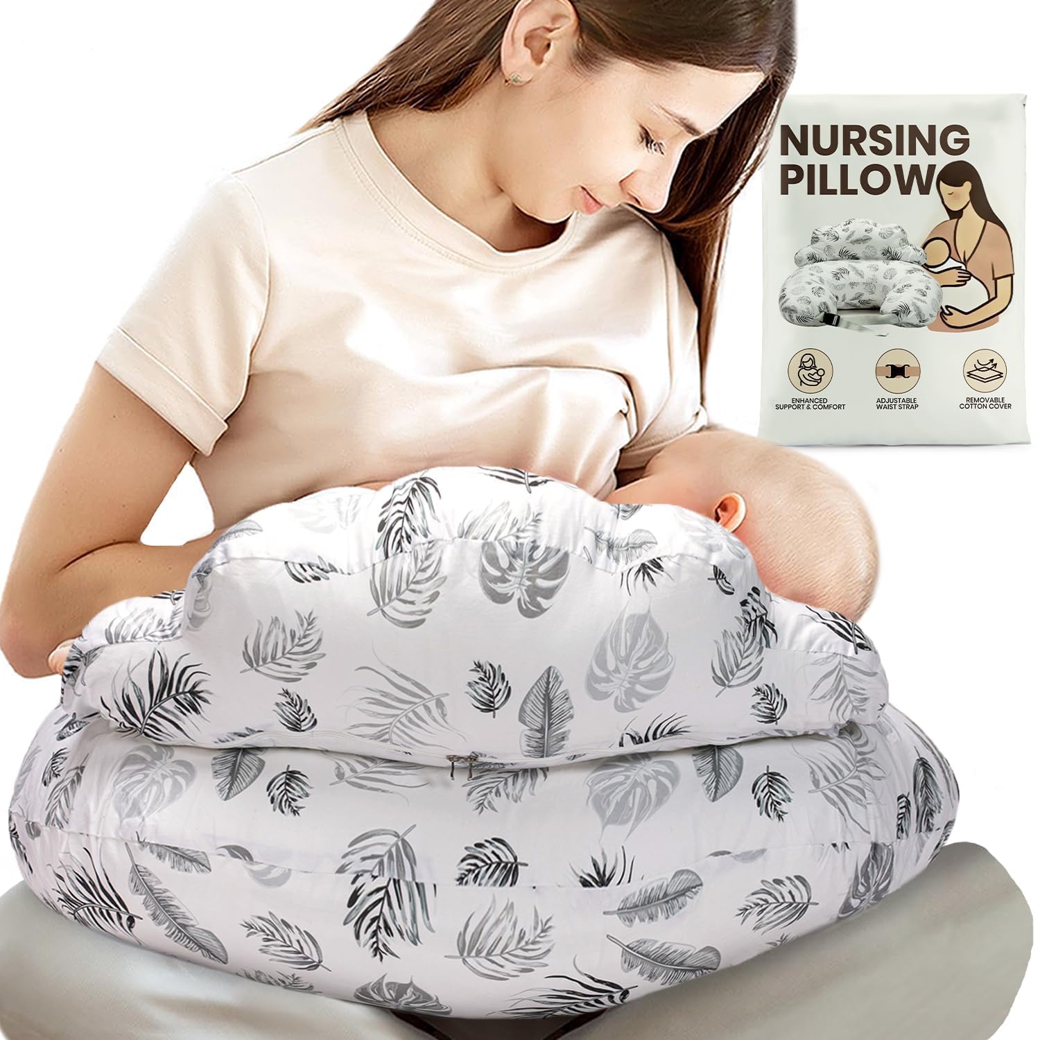 PILLANI Nursing Pillow for Breastfeeding, Breastfeeding Pillows for Mom Support & Baby Comfort, Removable Cotton Cover, w/Adjustable Waist Strap, Newborn Essentials Must Haves, Baby Registry Search