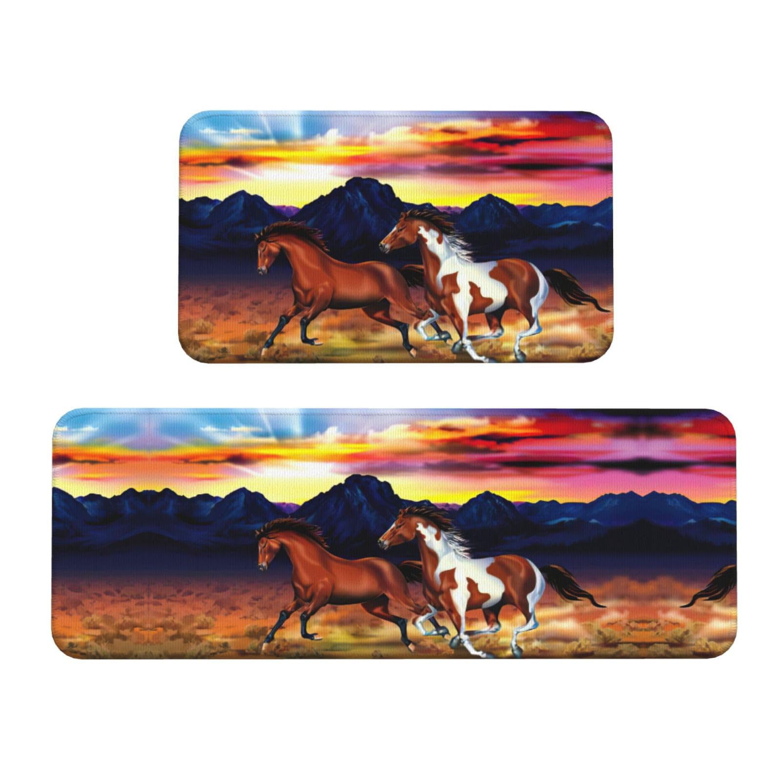 Tapis de sol antidérapants de Noël avec motif chevaux pour salon et cuisine