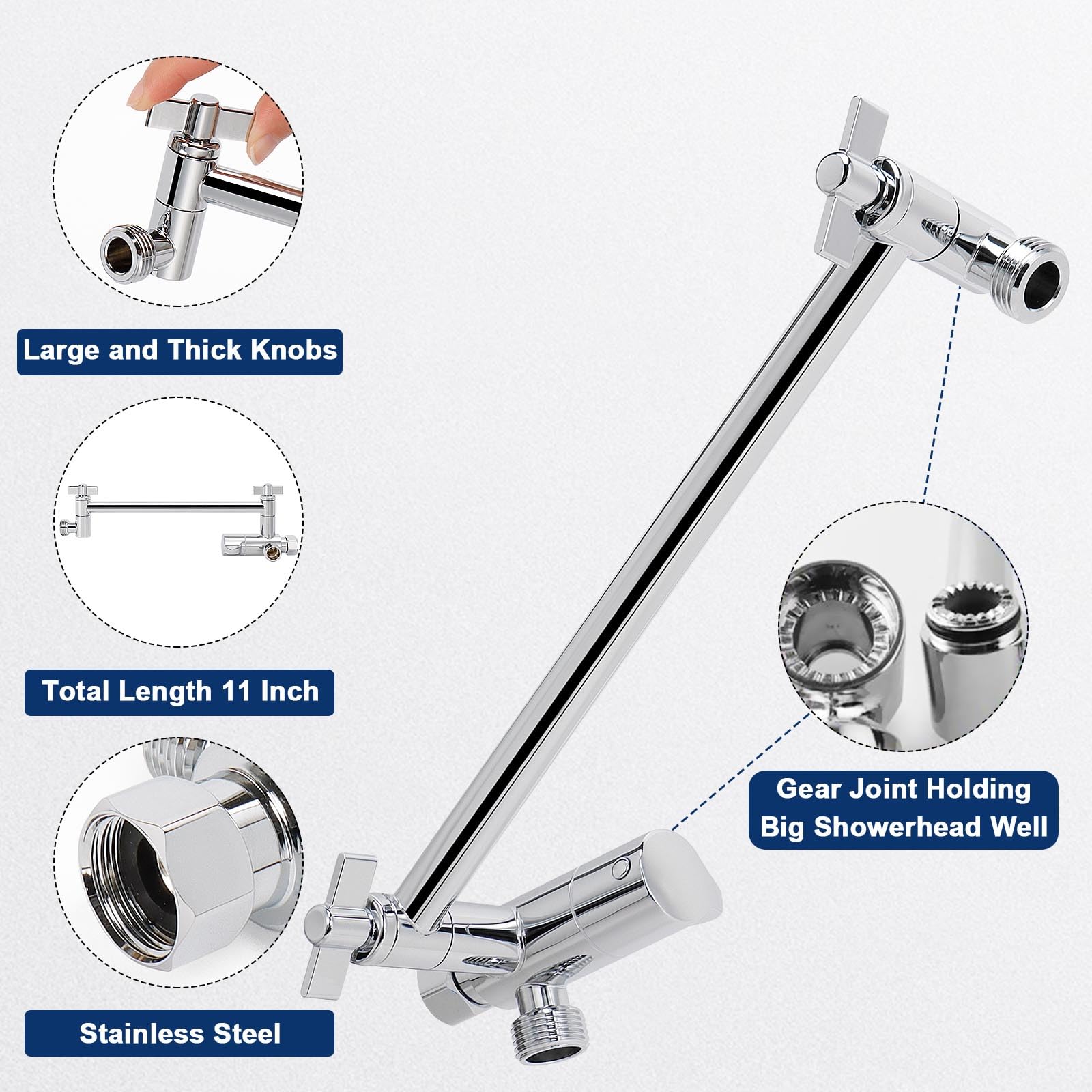 NearMoon Brazo de ducha ajustable, conexión universal, brazo de extensión de acero inoxidable sólido, ajuste el ángulo para mejorar la experiencia de ducha, fácil de instalar, antifugas (con válvula