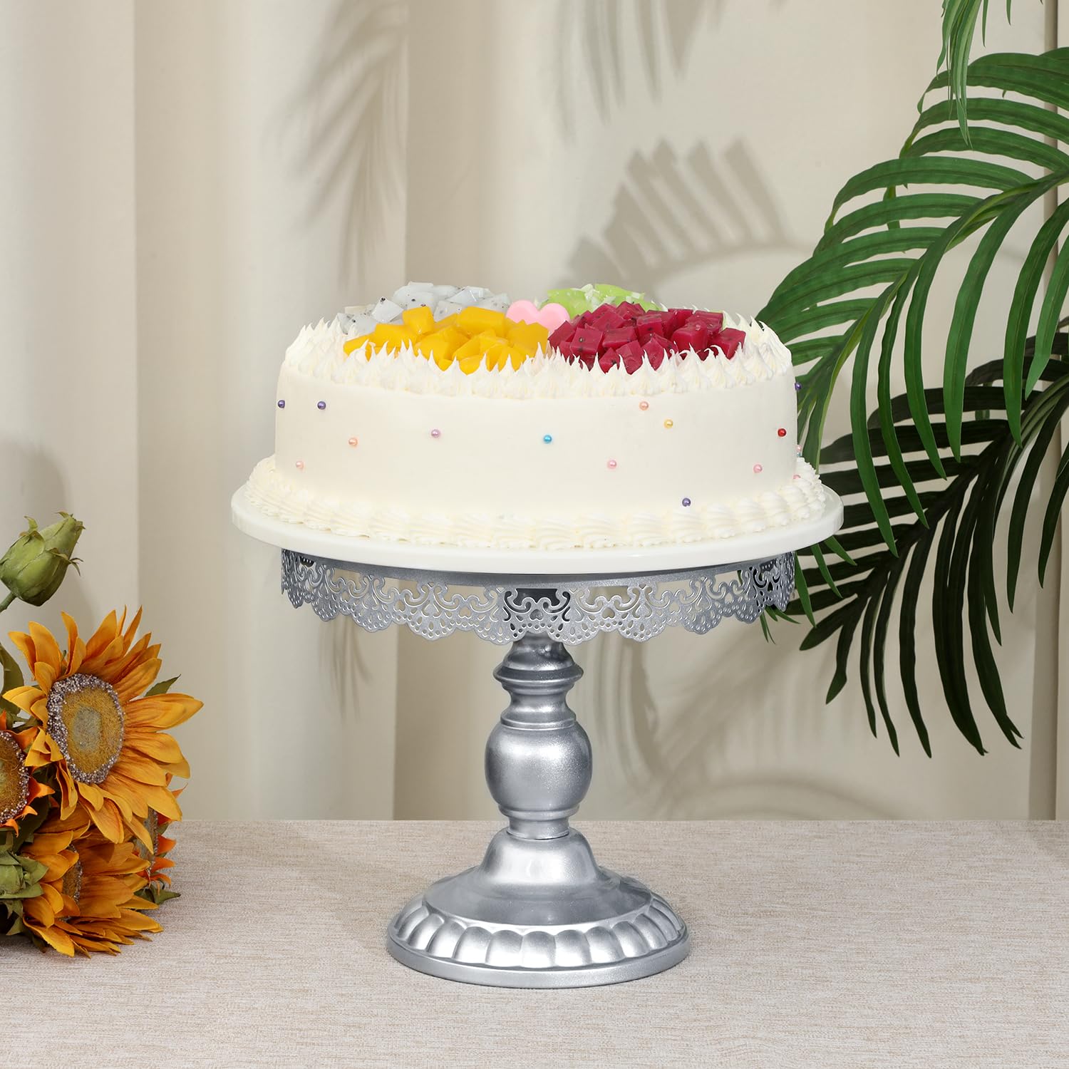ZUMELER Alzata per torte argentata per cupcake e dessert, set di 3 vassoi a 3 livelli per biscotti e caramelle, piatti da portata per baby shower, matrimoni, tea party, 9 pezzi in metallo