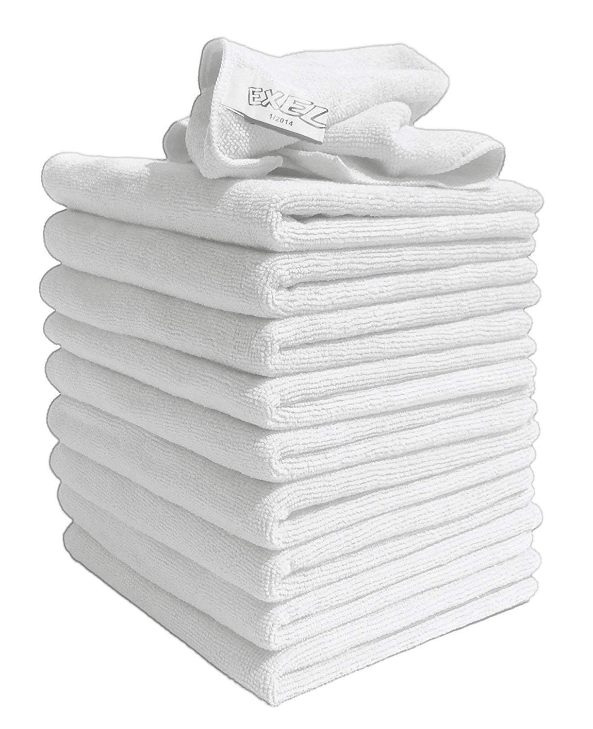 Exel White Lint Free Microfibre Super Magic Cleaning Cloths For Polishing, Washing, Waxing And Dusting (X10, White)