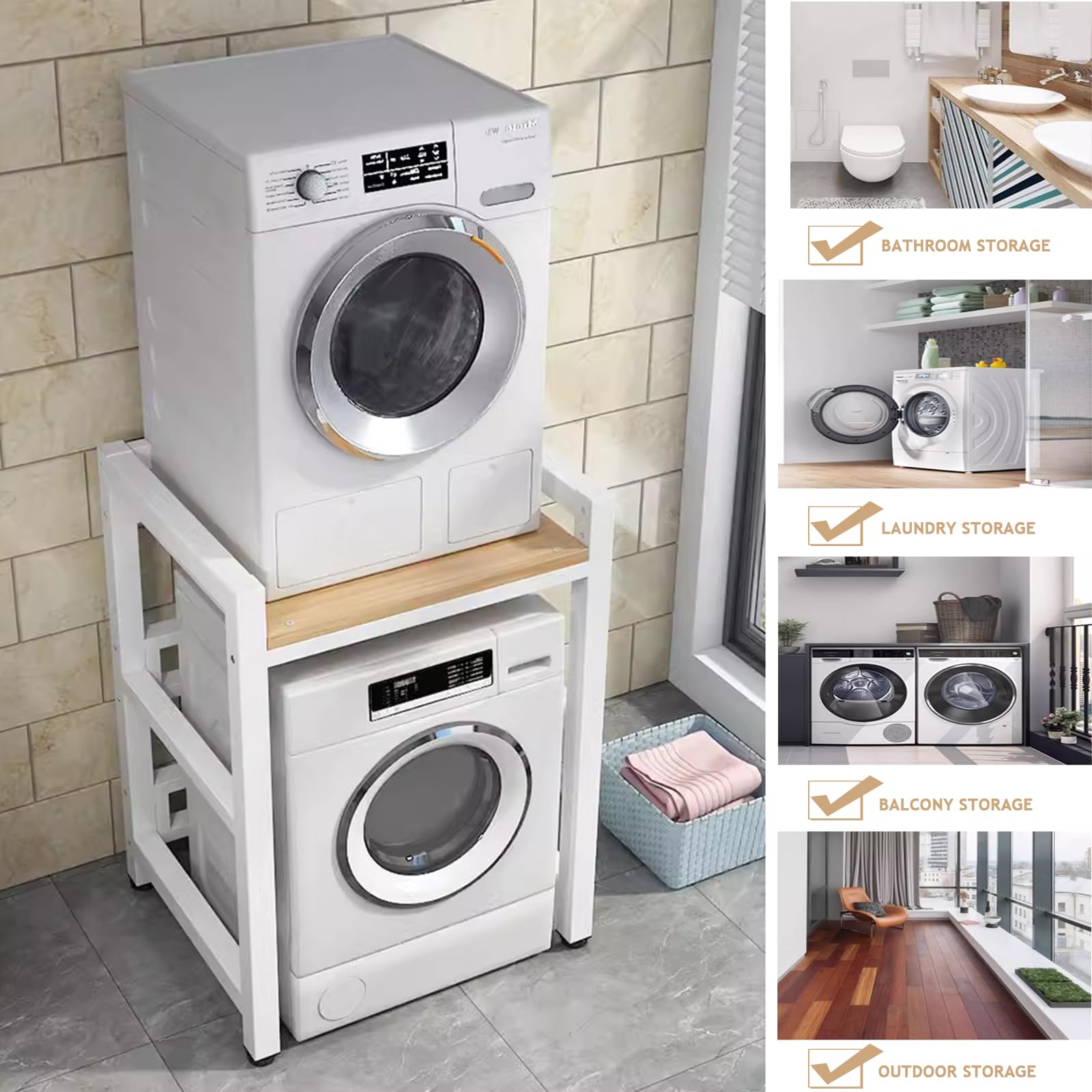 Maxy-shop Wasmachine/wasdroger Kast Om De Droger Boven De Wasmachine Te Plaatsen - 64x64x180cm