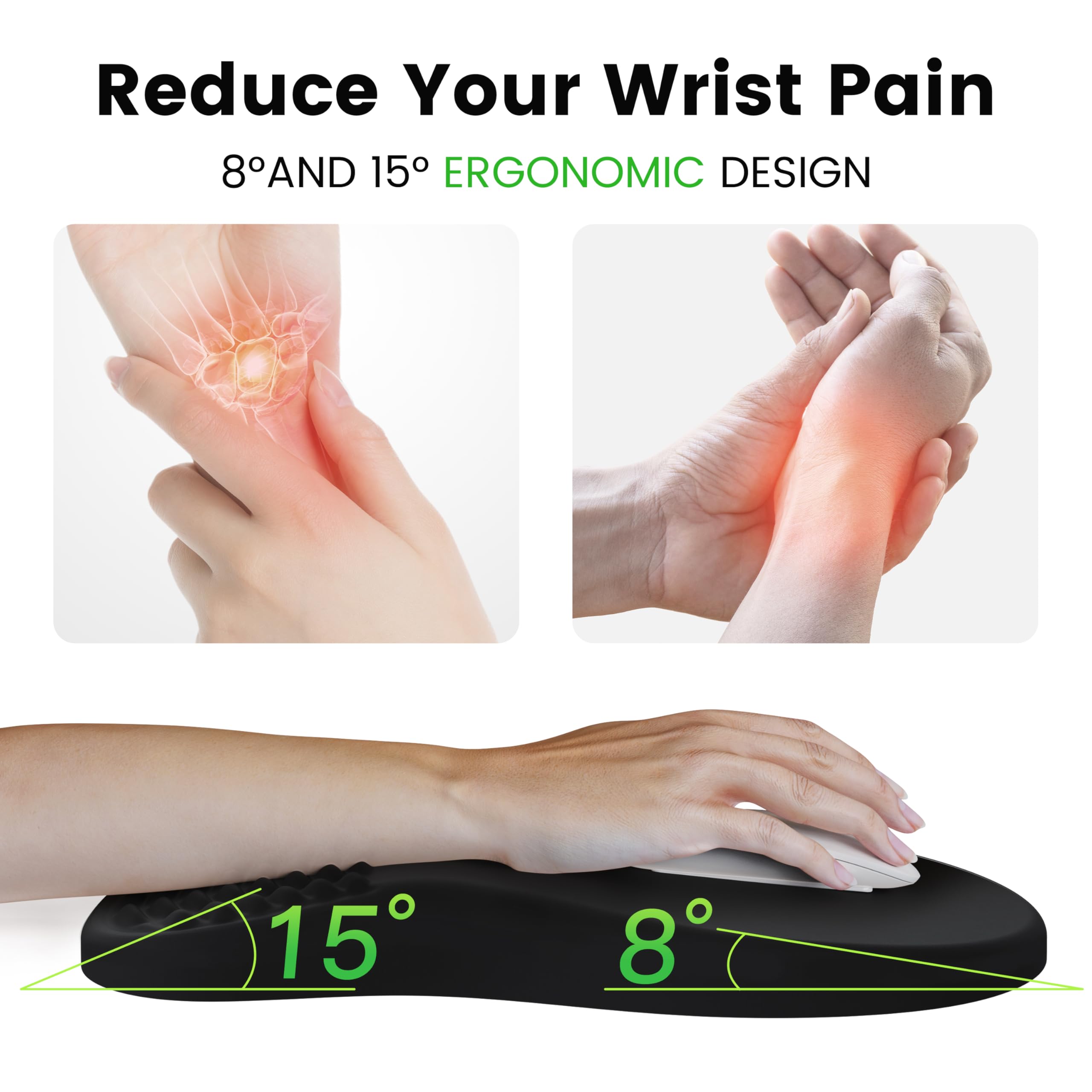 MEKASS Ergonomic Mouse Pad with Wrist Rest, Memory Foam Wrist Support for Carpal Tunnel Pain Relief, Non-Slip PU Base, Comfortable Mousepad for Office Home (Black)