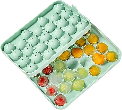 Molde redondo para cubitos de hielo, mini bolas de hielo, bandeja de hielo de silicona de grado alimenticio con tapa, molde para cubitos de hielo de