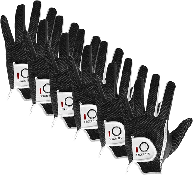 Golf Gloves Men Left Hand Right Rain Grip Value 6 Pack (NOT IN PAIR), Weathersof Premium Glove Deals Black Fit Size S Medium ML L XL, All Weather Suede Soft Durable