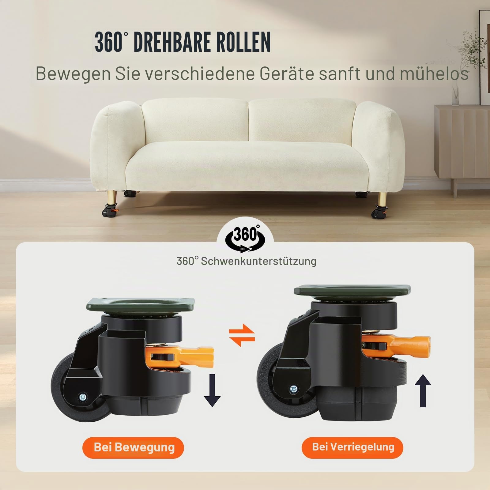 VEVOR 4er-Set Lenkrolle φ50,8mm Möbelrolle Höhenverstellbar Transportrolle 0,5 Tonnen Tragfähigkeit Schwerlastrolle aus Nylon Nivellierrolle Lastrolle Laufrolle für Holzregale Möbel Werkbänke
