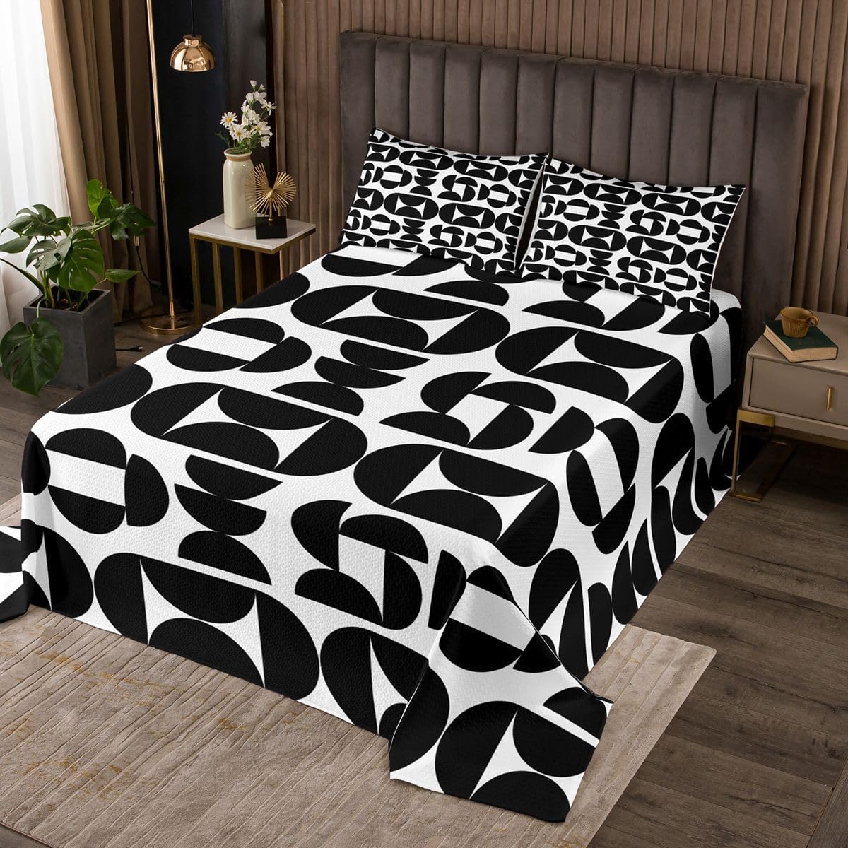 jejeloiu Geometric Abstract Plaid Bedspread King Size 3Pcs Adults Teens