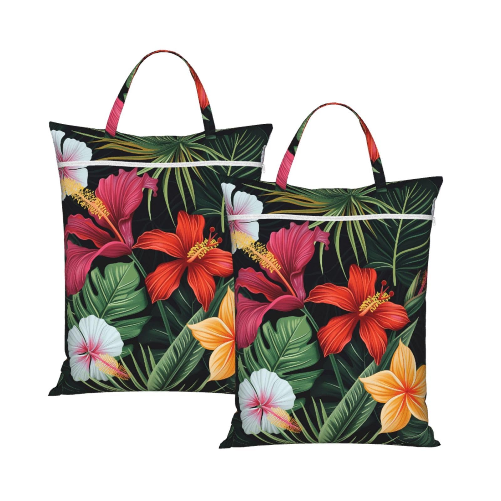 Large Travel Laundry Bags,Tropical Flower Print with Handle Foldable Laundry Bag for Holidays Gym Swimming and Family Trips, 2Pcs