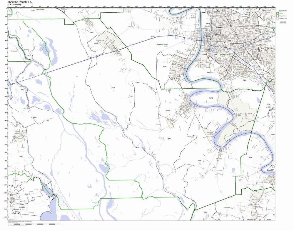 Iberville Parish, Louisiana LA ZIP Code Map Not Laminated