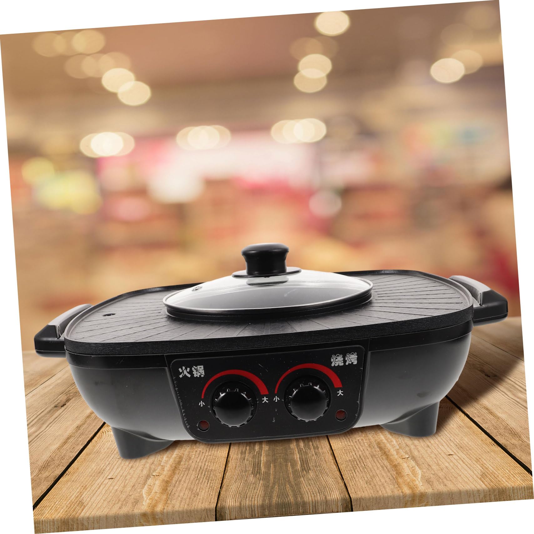 Pot Chaud Électrique Multifonction Noir en Fer avec Contrôle Double, Chauffage Rapide et Uniforme, sans Fumée, pour Barbecue et Fondue en Famille