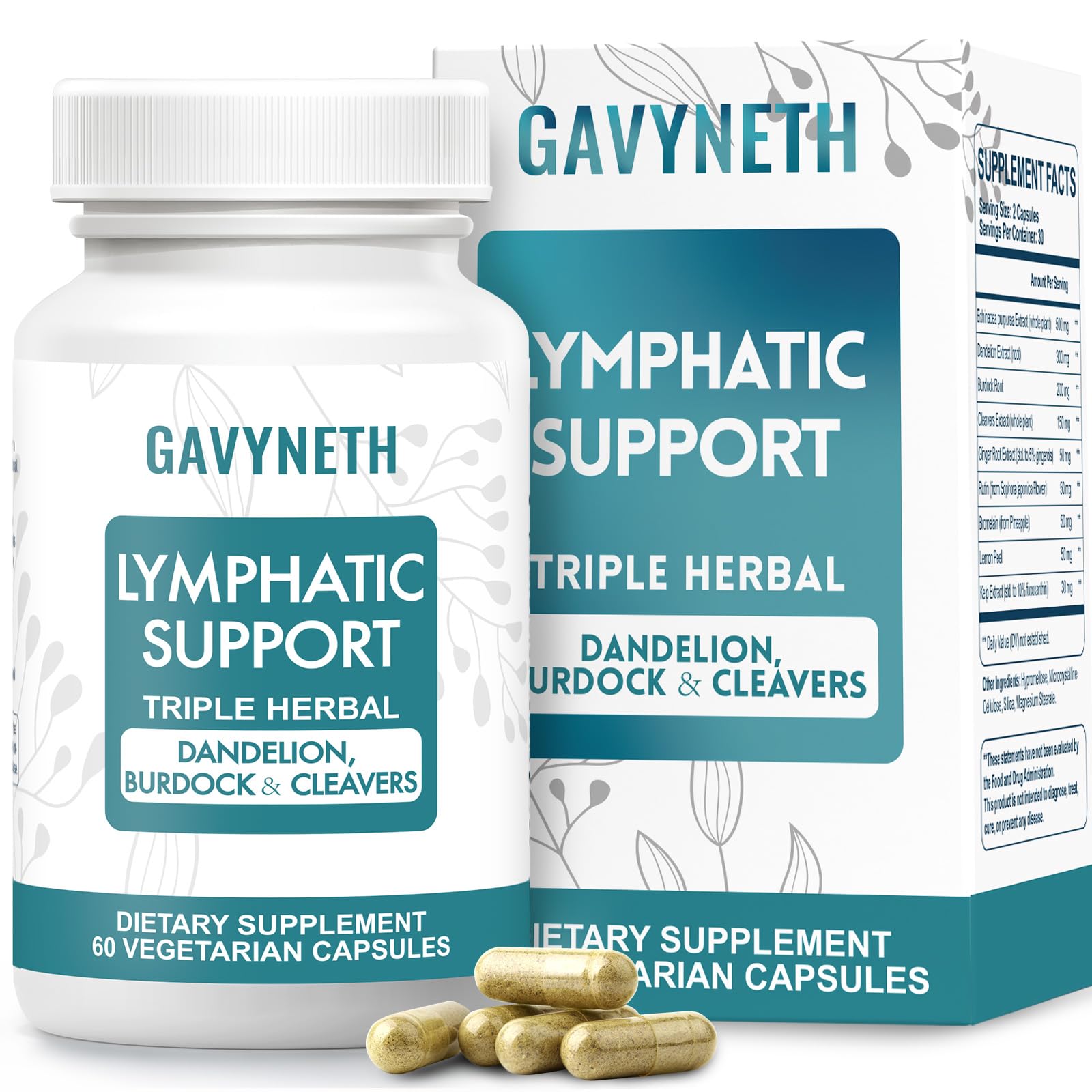 Lymphatic Drainage Supplements, Herbal Formula with Echinacea, 60 Capsules