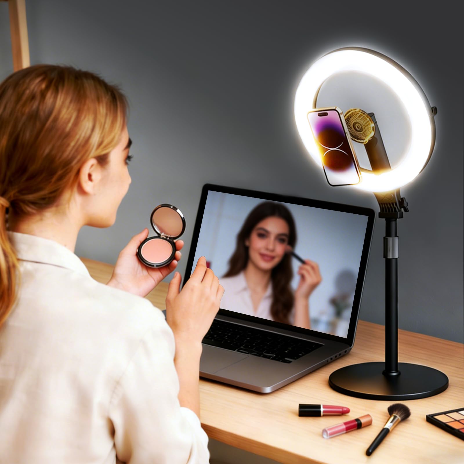Magnetisches 10" Streaming Ringlicht,Klappbar & 360° Drehbar,10W, 120 LEDs, 5000mAh, Dimmbar Mit Memory,Für Live-Streaming, Selfie, Make-up