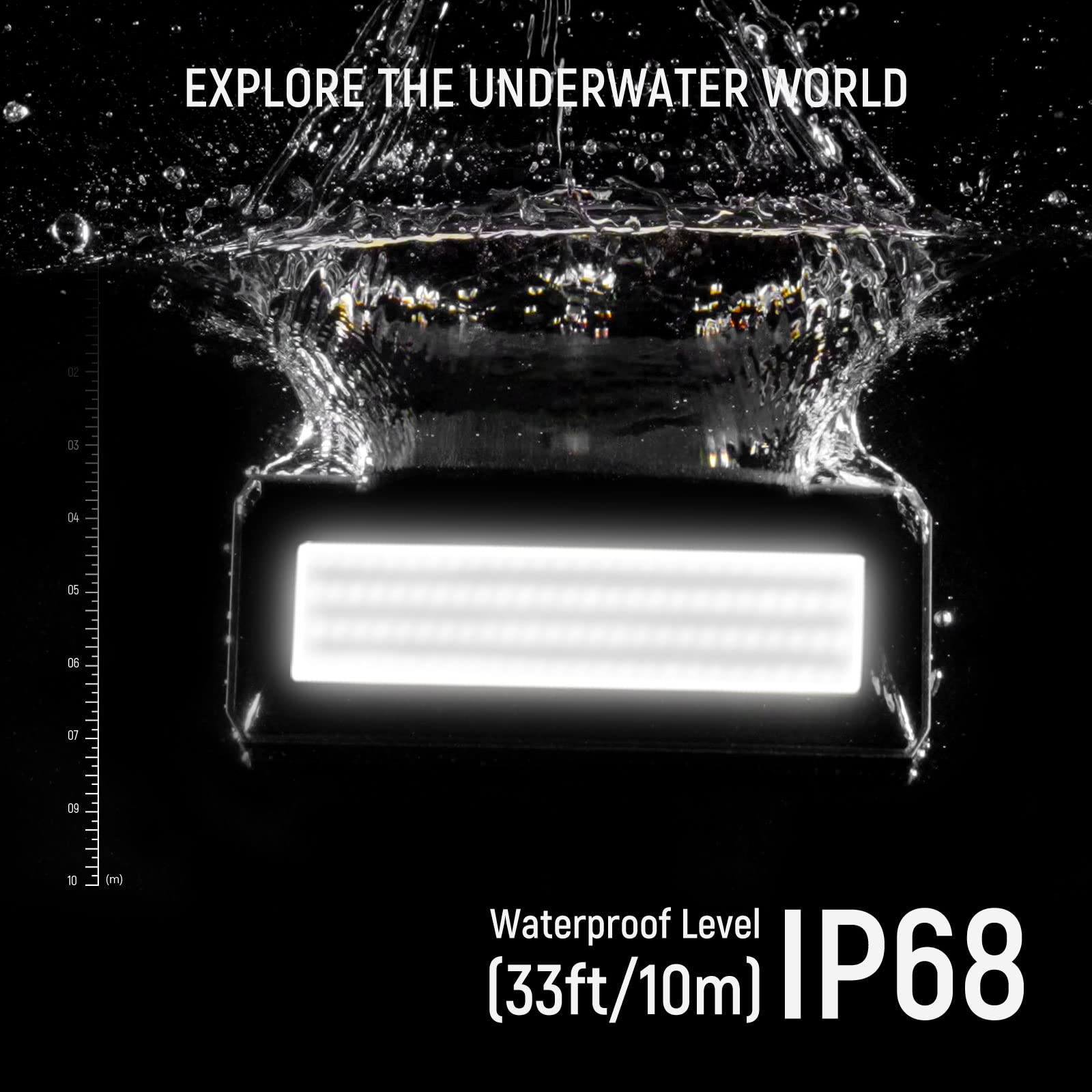 NEEWER WP12 Unterwasser Tauchlicht, 33ft/10m IP68 Wasserdichtes LED Video Licht mit Kugelkopf, 1900mAh 5600K CRI97+ TLCI98+ 2600lux/0,5m(Modus:BOOSTER),5 Effekte, Magnetische Aufladung für DSLR Kamera