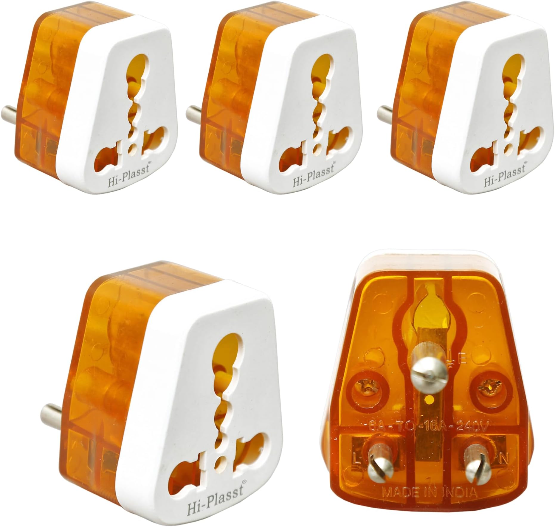 - Hi-Plasst (Pack of 5) 3-Pin International 6 amp to 16 amp Converter Plug for Big Size 16 Ampere Plug Top Adapter for Geysers A/C Refrigerator Microwave, etc
